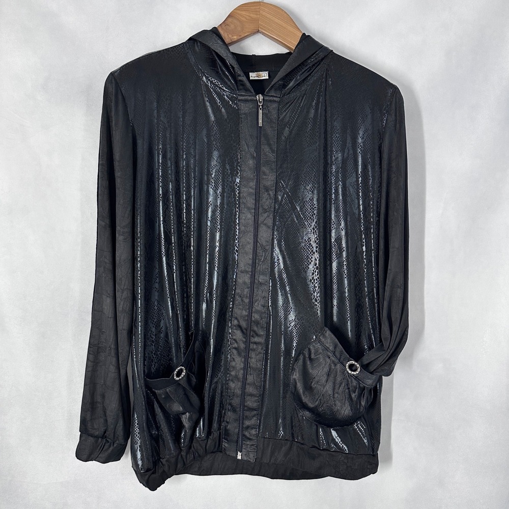 Vintage Framboise Long Sleeve Black Embossed Snakeskin Zip Jacket Womens Size XL
